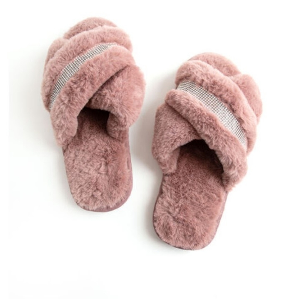 CLEO blush criss cross rhinestone House slippers, US 40/41, NEW - Picture 1 of 15